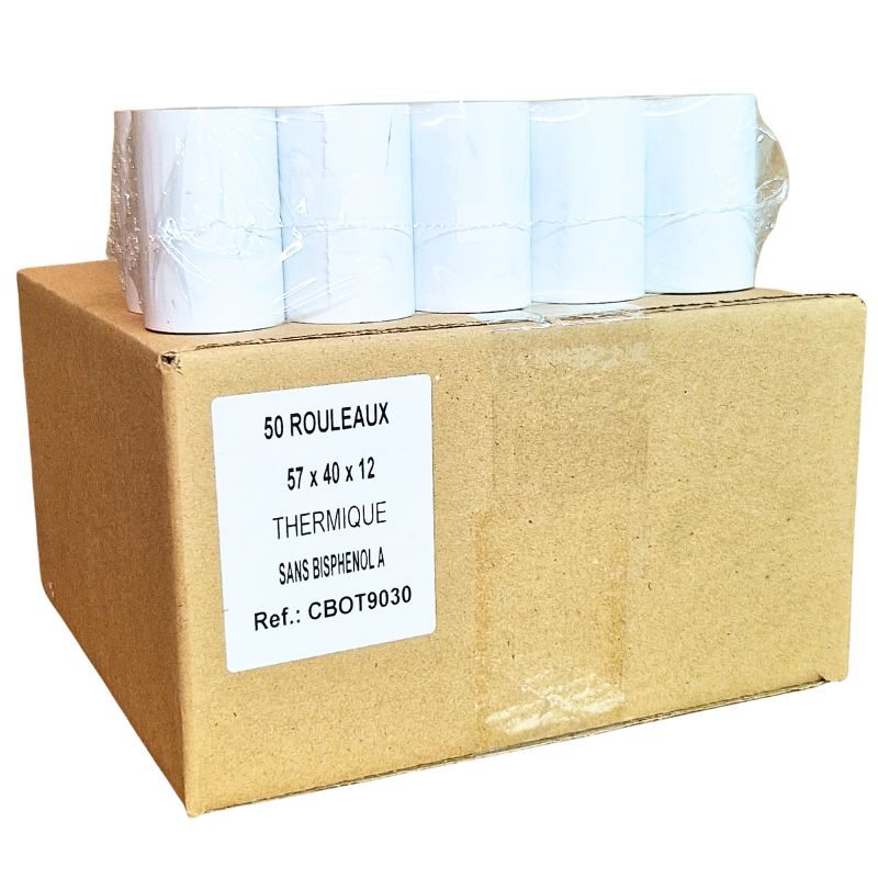 50 Rouleaux thermiques 57mm x 40m x 12mm – Bobine papier thermique pour carte bancaire - Ticket CB 57x40x12 - Sans BPA