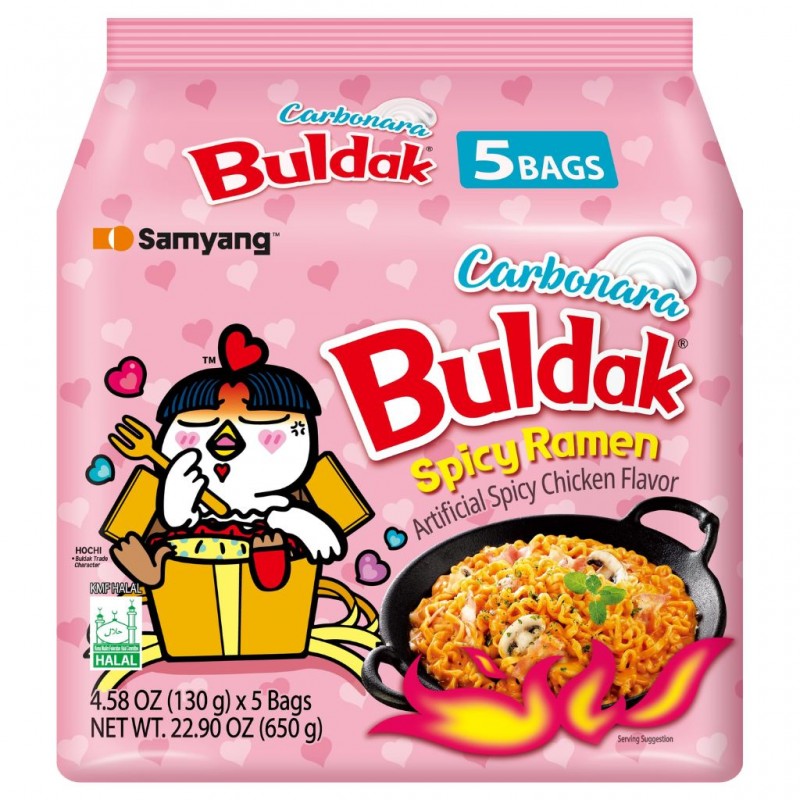 Nouilles coréennes instantanées Buldak saveur carbonara – Pack de 5 x 140 g – Samyang