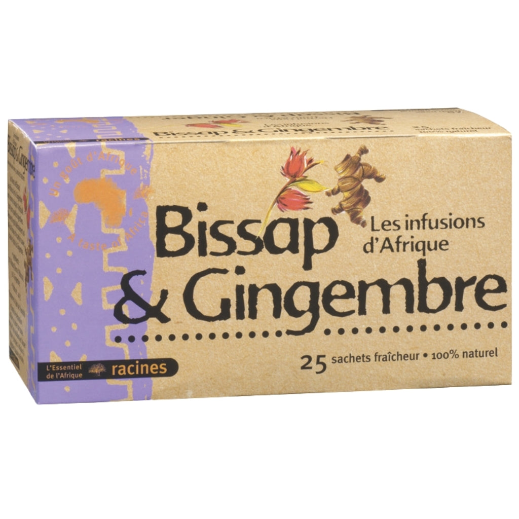 Infusion Bissap & Gingembre Racines – Tisane Naturelle Hibiscus & Gingembre – 25 Sachets