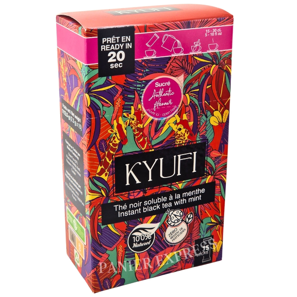 Kyufi Thé Noir Soluble à la Menthe Sucré 15 Sticks (7,5g x 15) - 100% Naturel