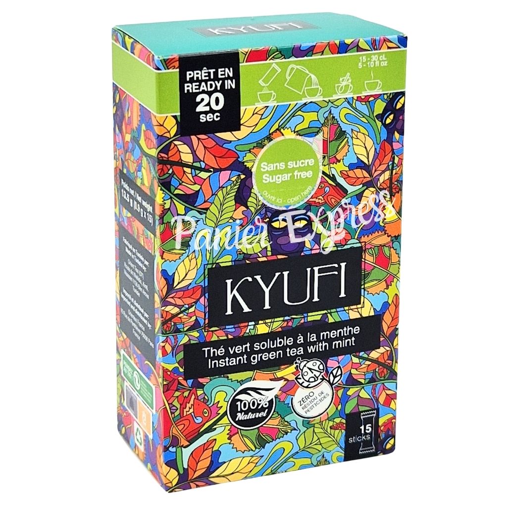 Kyufi Thé vert soluble à la menthe sans sucre – 15 sticks