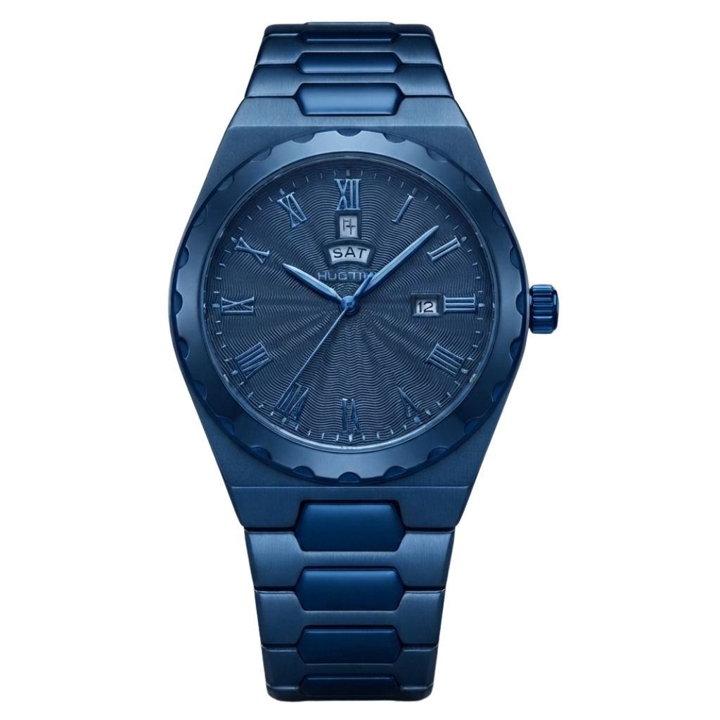 Montre Homme HUGTIME Quartz Bleu - Bracelet Acier Inoxydable & Affichage