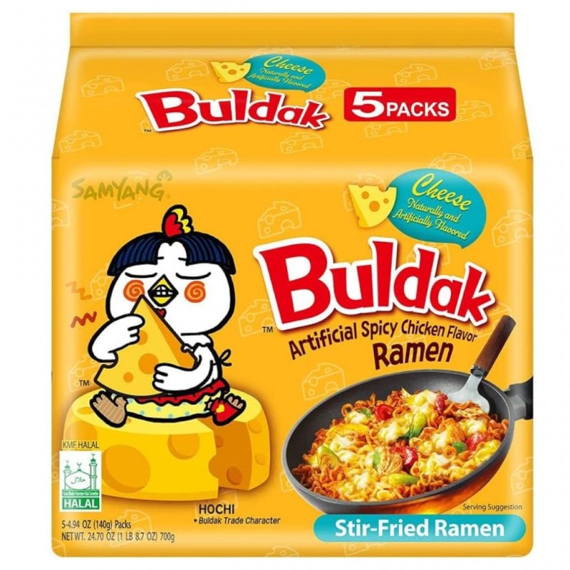 Nouilles coréennes instantanées Buldak saveur Hot Chicken Cheese – Pack de 5 x 140 g – Samyang