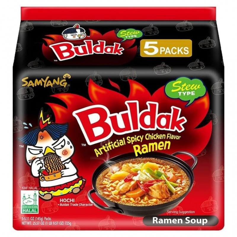 Nouilles coréennes instantanées Buldak saveur Hot Chicken Stew – Pack de 5 x 140 g – Samyang