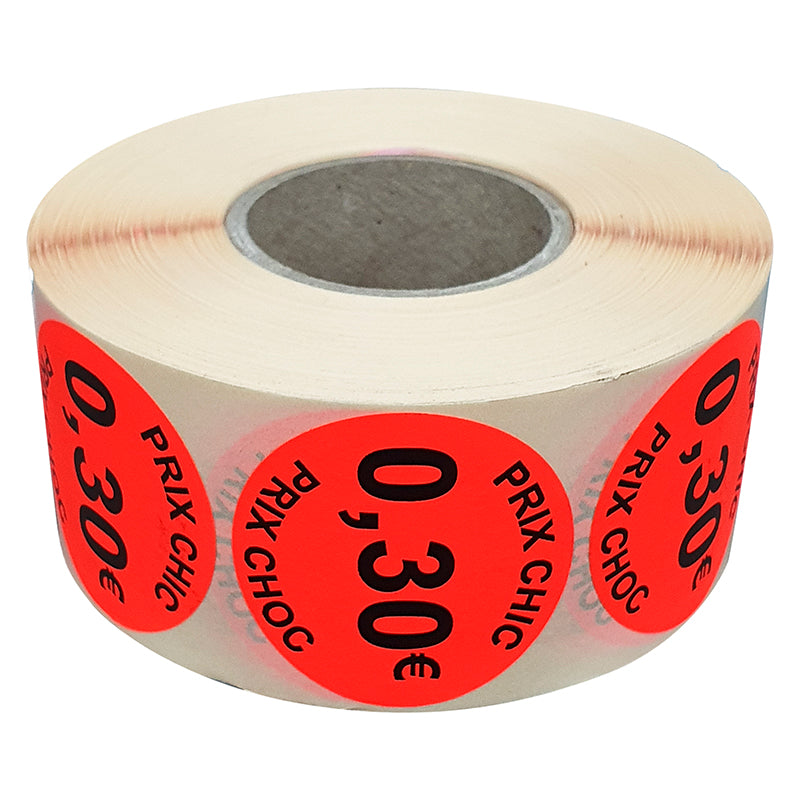 Stickers promotionnel adhésif | 0,30€ | Autocollant soldes | Rouleau de 1000 étiquettes