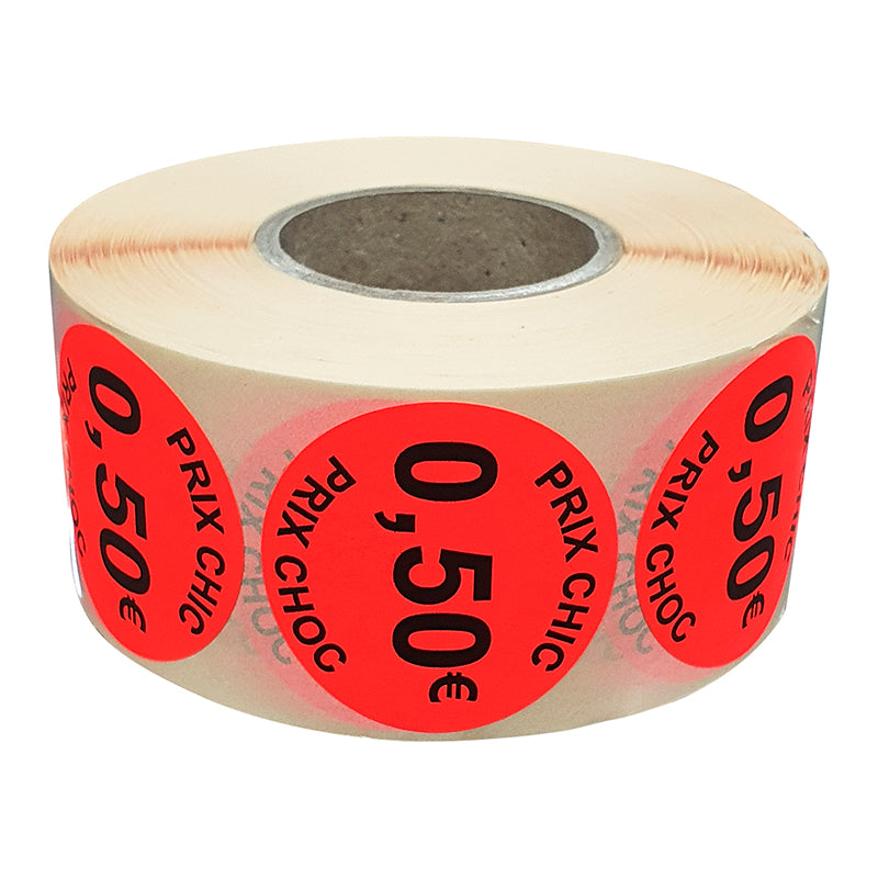 Stickers promotionnel adhésif | 0.50€ | Autocollant soldes | Rouleau de 1000 étiquettes