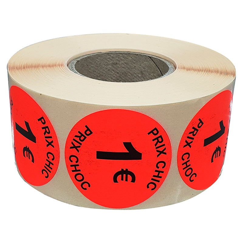 Stickers promotionnel adhésif | 1€ | Autocollant soldes | Rouleau de 1000 étiquettes