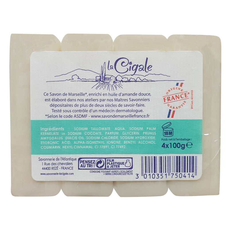 Savon de Marseille solide à l’amande douce LA CIGALE 4x100g