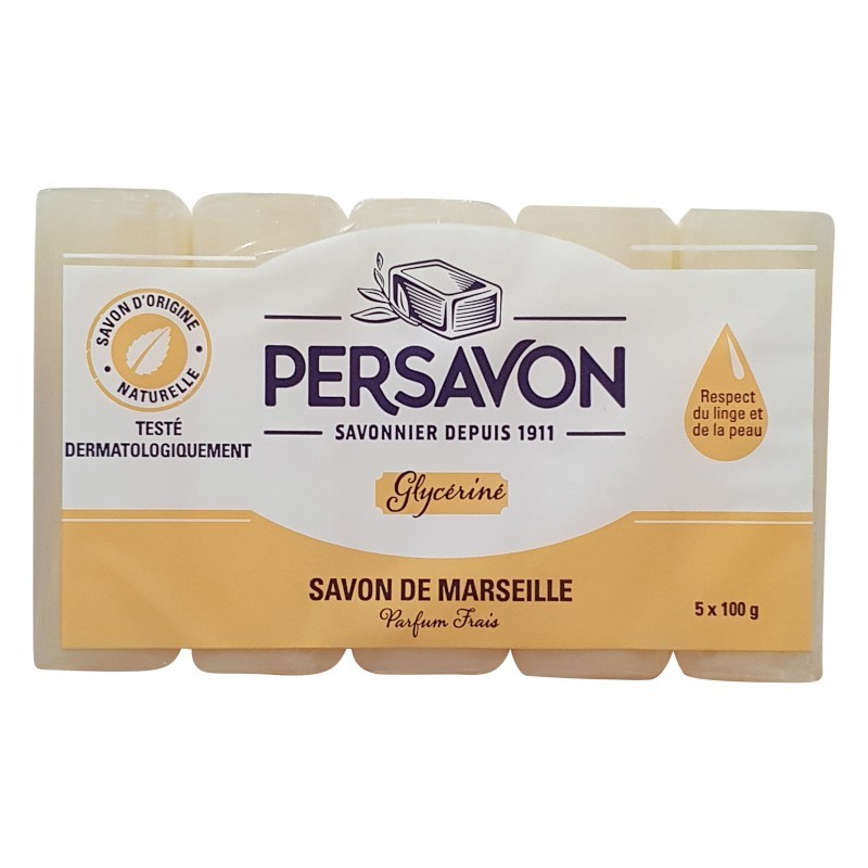 Savon de Marseille solide PERSAVON glycérine 5x100g-Hygiène et soins du corps-panierexpress