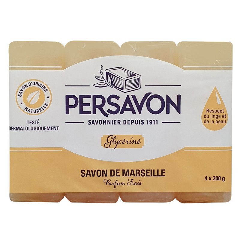Savon de Marseille glycériné PERSAVON 4x200g-Hygiène et soins du corps-panierexpress