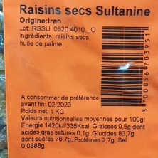 Raisins secs Sultanines -...