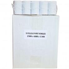 100 Rouleaux thermiques 57mm x 40m x 12mm – Bobine papier thermique pour carte bancaire - Ticket CB 57x40x12 - Sans BPA