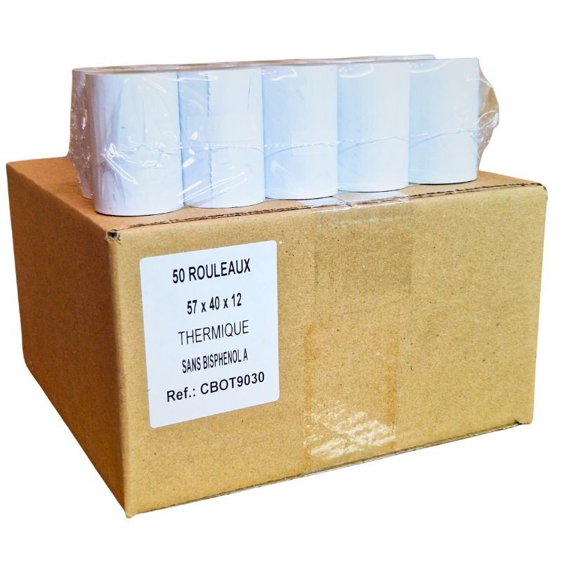 Carton de 50 Bobines de papier terminaux carte bancaire 57X35X12 mm sans  BPA - Rouleau TPE papier thermique