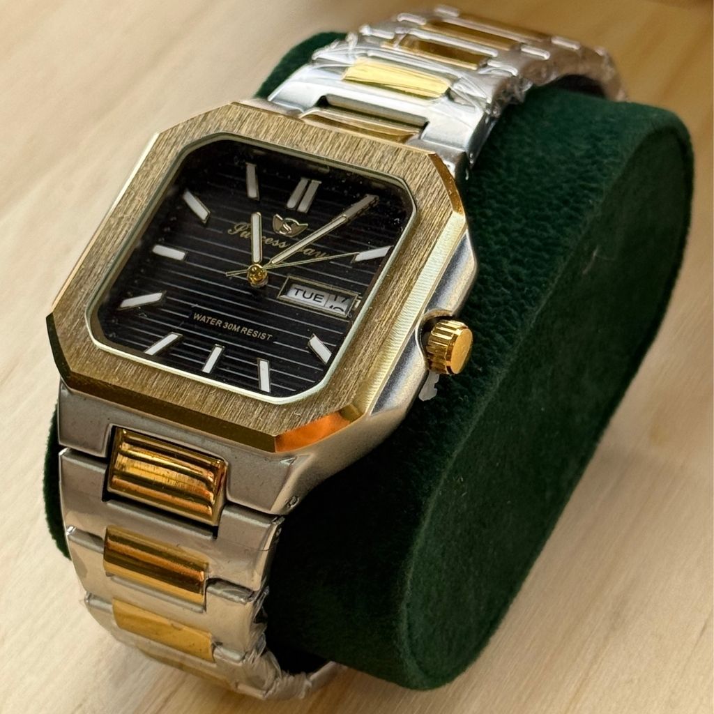 Montre Homme Success Way Classique Quartz - Boîtier Carré & Bracelet Acier Bicolore