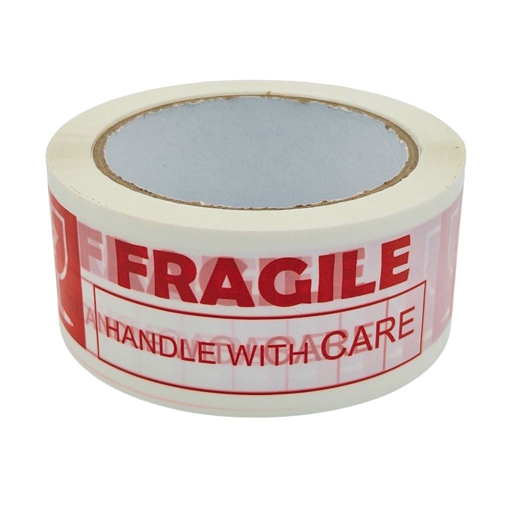 Ruban adhésif Fragile Handle With Care – Rouleau d’emballage rouge et blanc