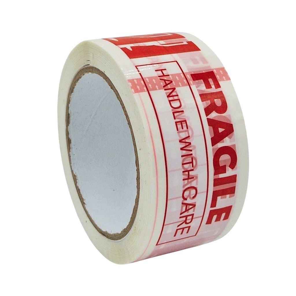 Ruban adhésif Fragile Handle With Care – Rouleau d’emballage rouge et blanc