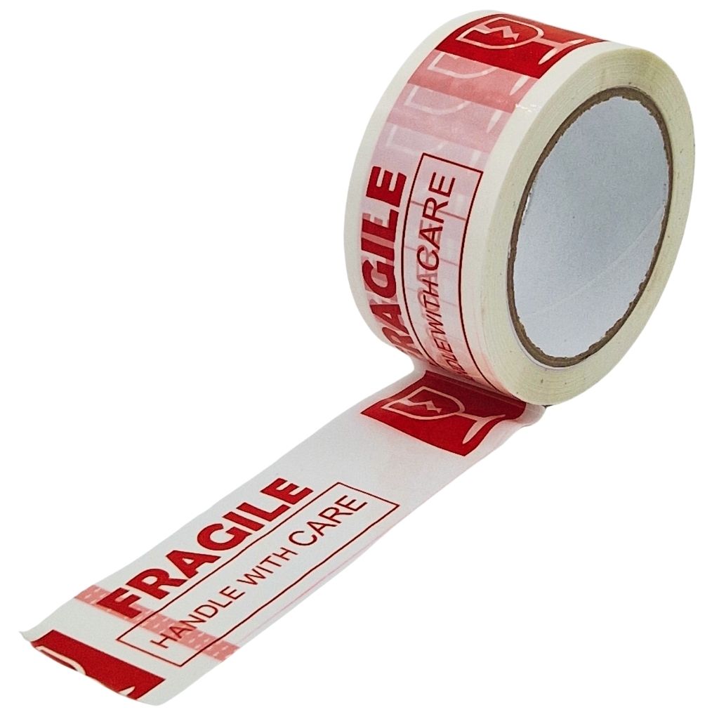 Ruban adhésif Fragile Handle With Care – Rouleau d’emballage rouge et blanc