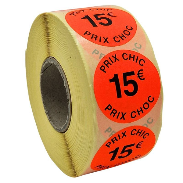 Autocollants Prix Euro - 200 Stickers 20mm - Rouge - 20 Valeurs Différentes - Adhésif Amovible