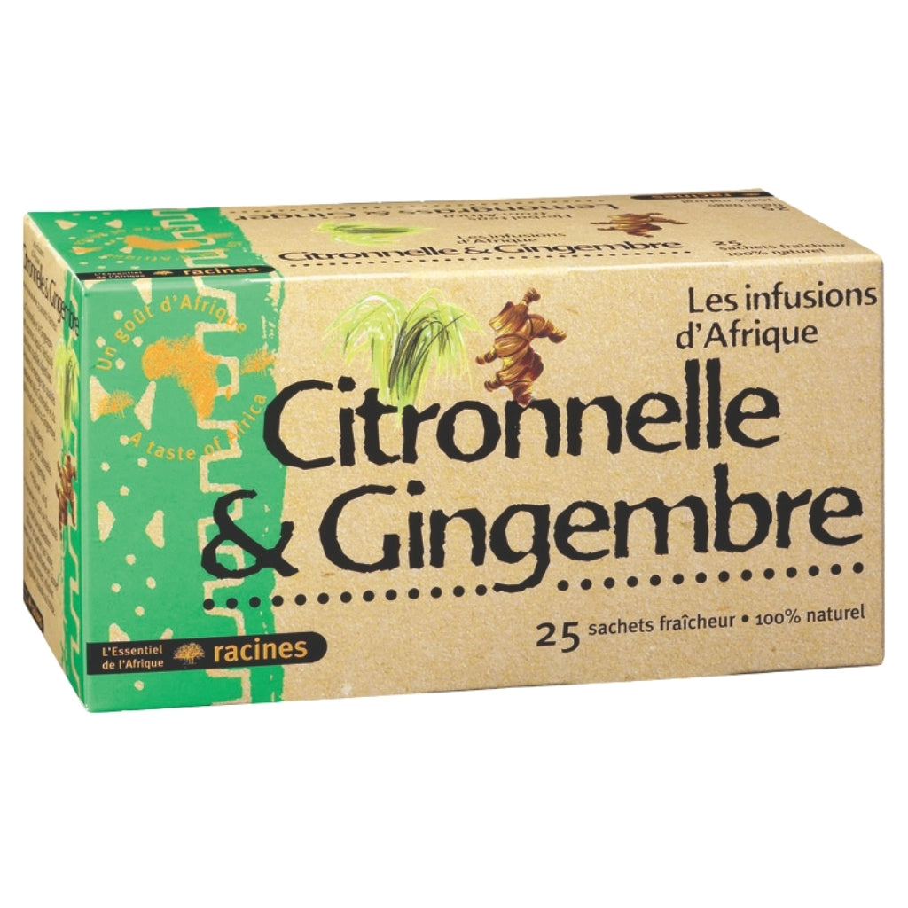 Infusion Citronnelle & Gingembre Racines – Tisane Naturelle 100% Afrique – 25 Sachets