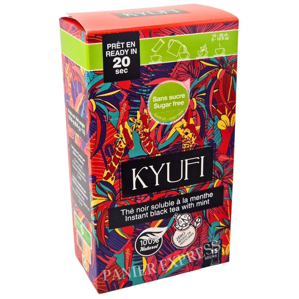 Kyufi Thé Noir Soluble à la Menthe Sans Sucre 15 Sticks (0,9g x 15) - 100% Naturel

