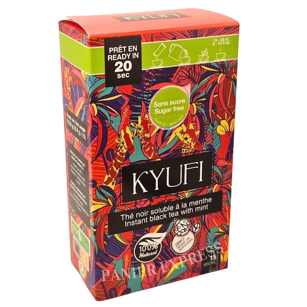 Kyufi Thé Noir Soluble à la Menthe Sans Sucre 15 Sticks (0,9g x 15) - 100% Naturel

