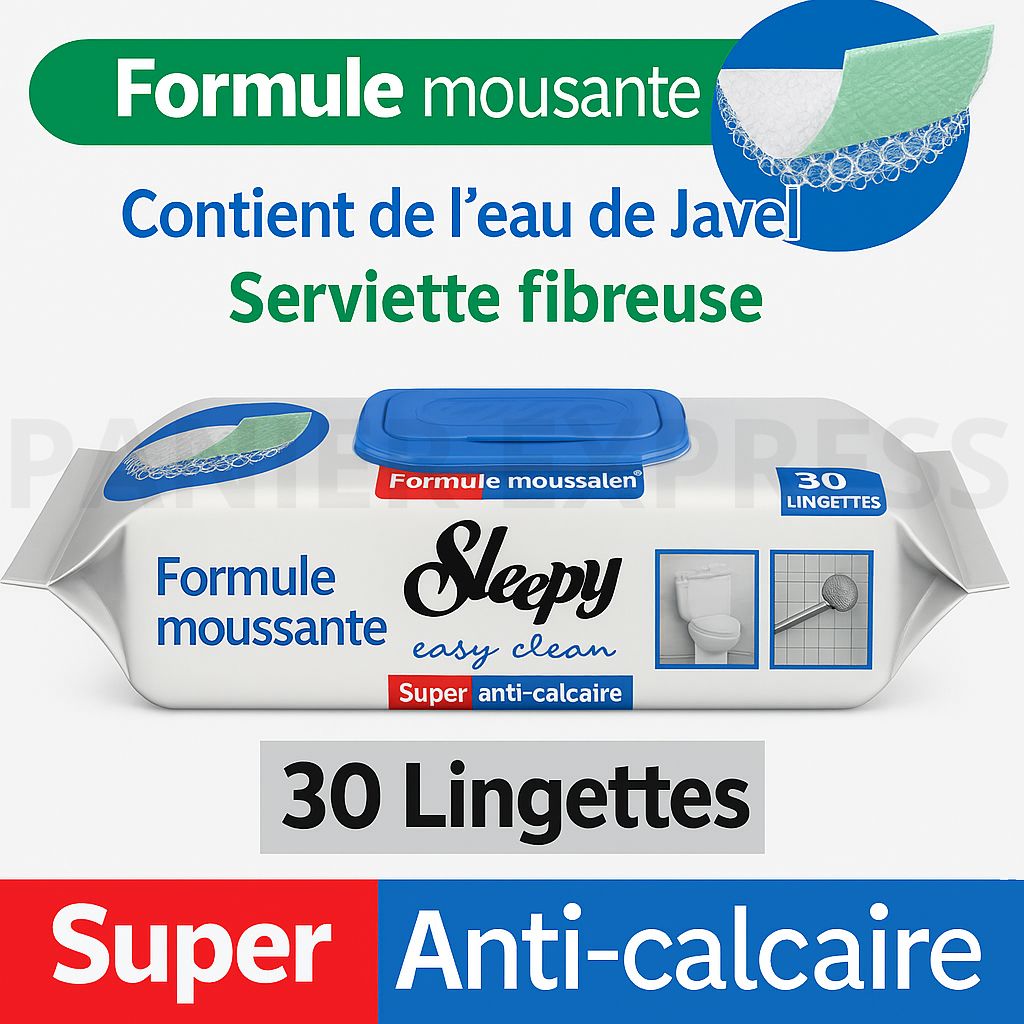 Lingette Sleepy Super Anti-Calcaire Fibreuse – 30 pcs