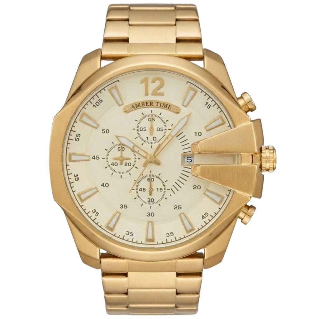 Montre Homme AMBER TIME AT-8219G Chronographe Quartz - Grand Protège-Couronne & Tout Doré