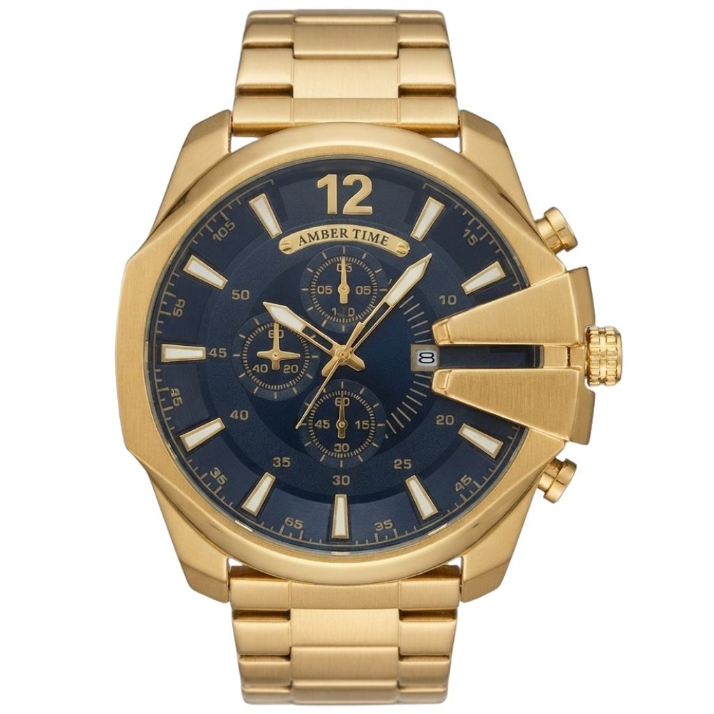 Montre Homme AMBER TIME AT-8219G Chronographe Quartz - Boîtier Rond & Bracelet Acier Doré