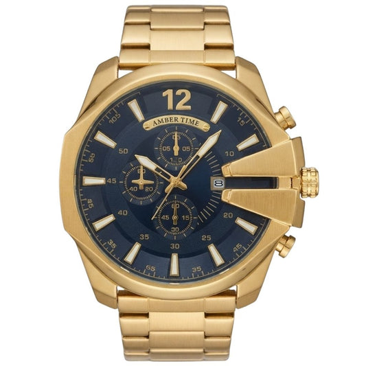 Montre Homme AMBER TIME AT-8219G Chronographe Quartz - Boîtier Rond & Bracelet Acier Doré