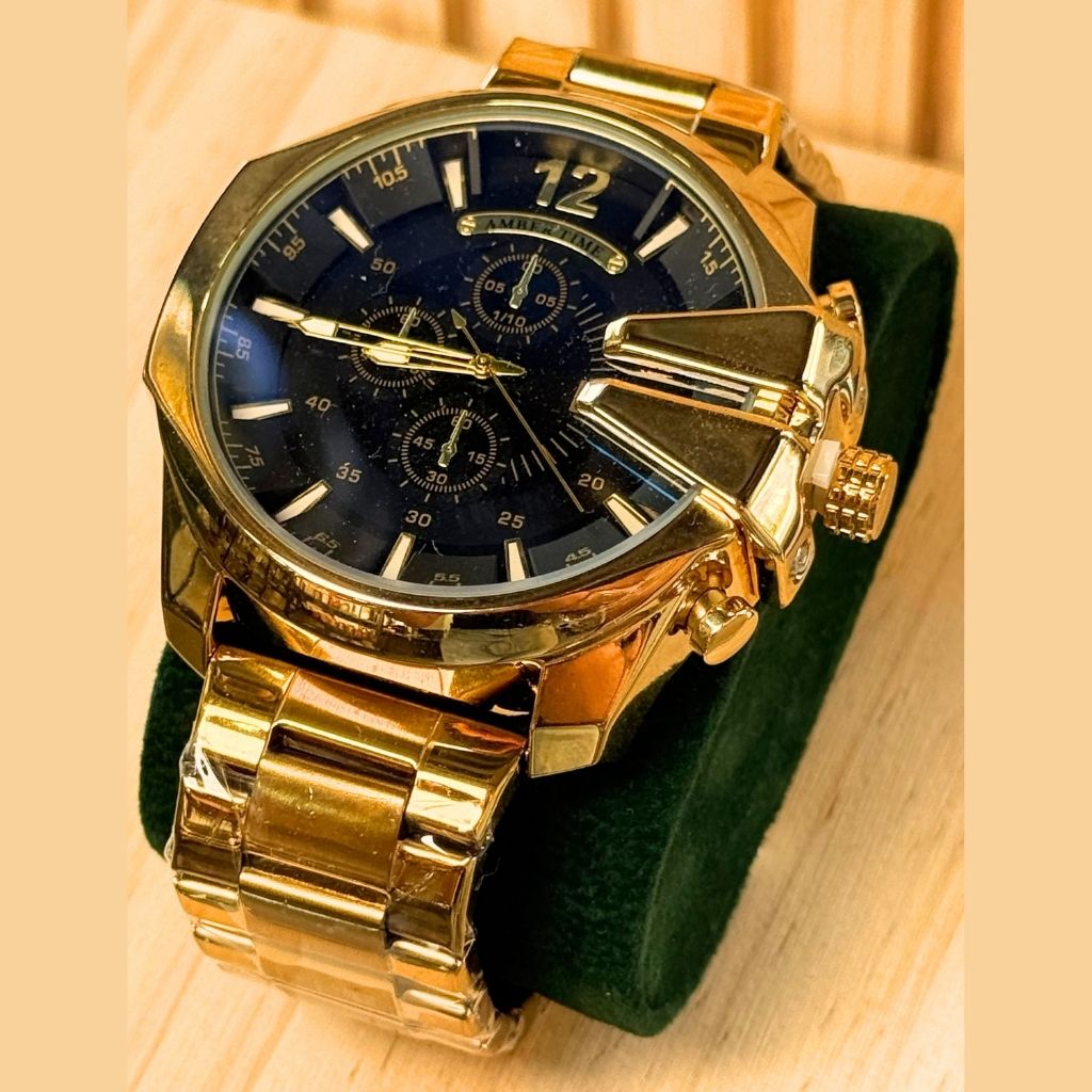 Montre Homme AMBER TIME AT-8219G Chronographe Quartz - Boîtier Rond & Bracelet Acier Doré