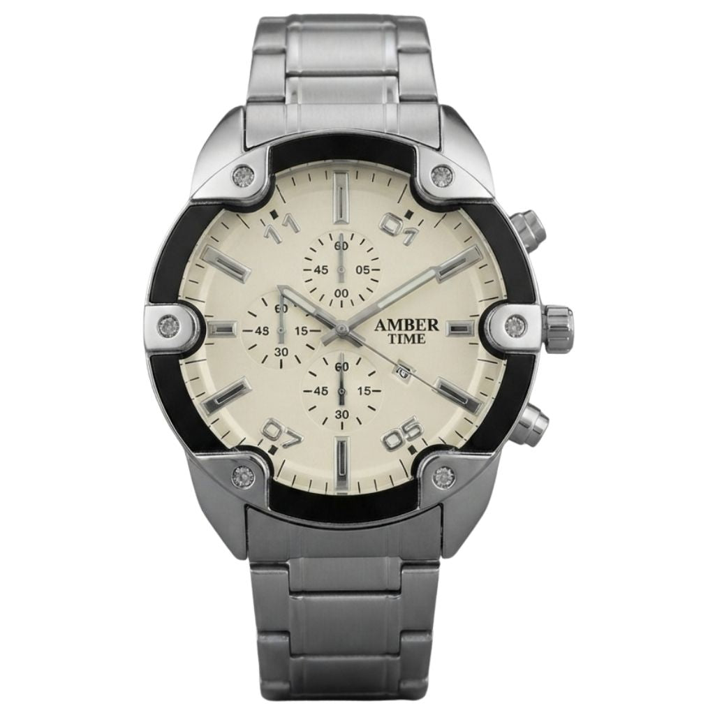 Montre Homme AMBER TIME AT-8135S Chronographe Quartz - Boîtier Rond & Bracelet Acier