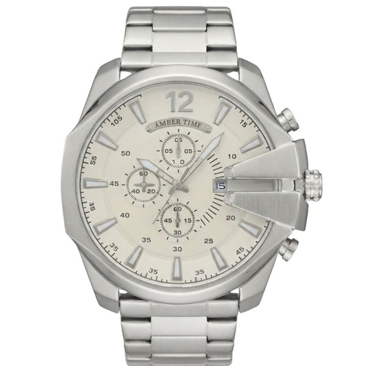 Montre Homme AMBER TIME blanc Mega Chief Chronographe Quartz - Boîtier Imposant & Bracelet Acier
