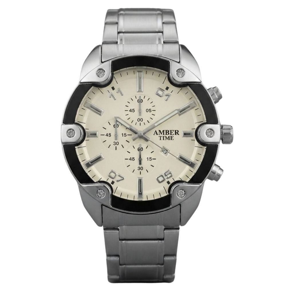 Montre Homme AMBER TIME AT-8135S Chronographe Quartz - Boîtier Rond & Bracelet Acier