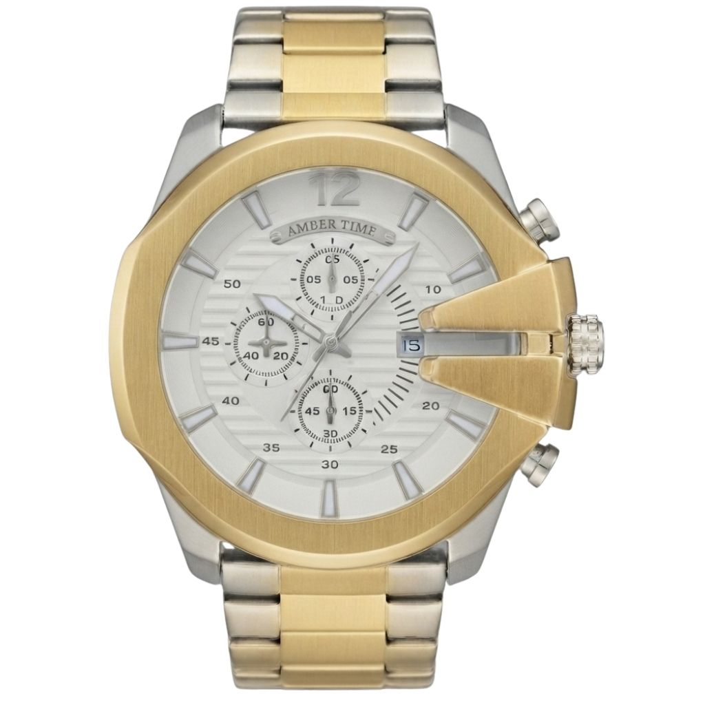 Montre Homme AMBER TIME AT-8219G Chronographe Quartz - Grand Protège-Couronne & Boîtier Bicolore