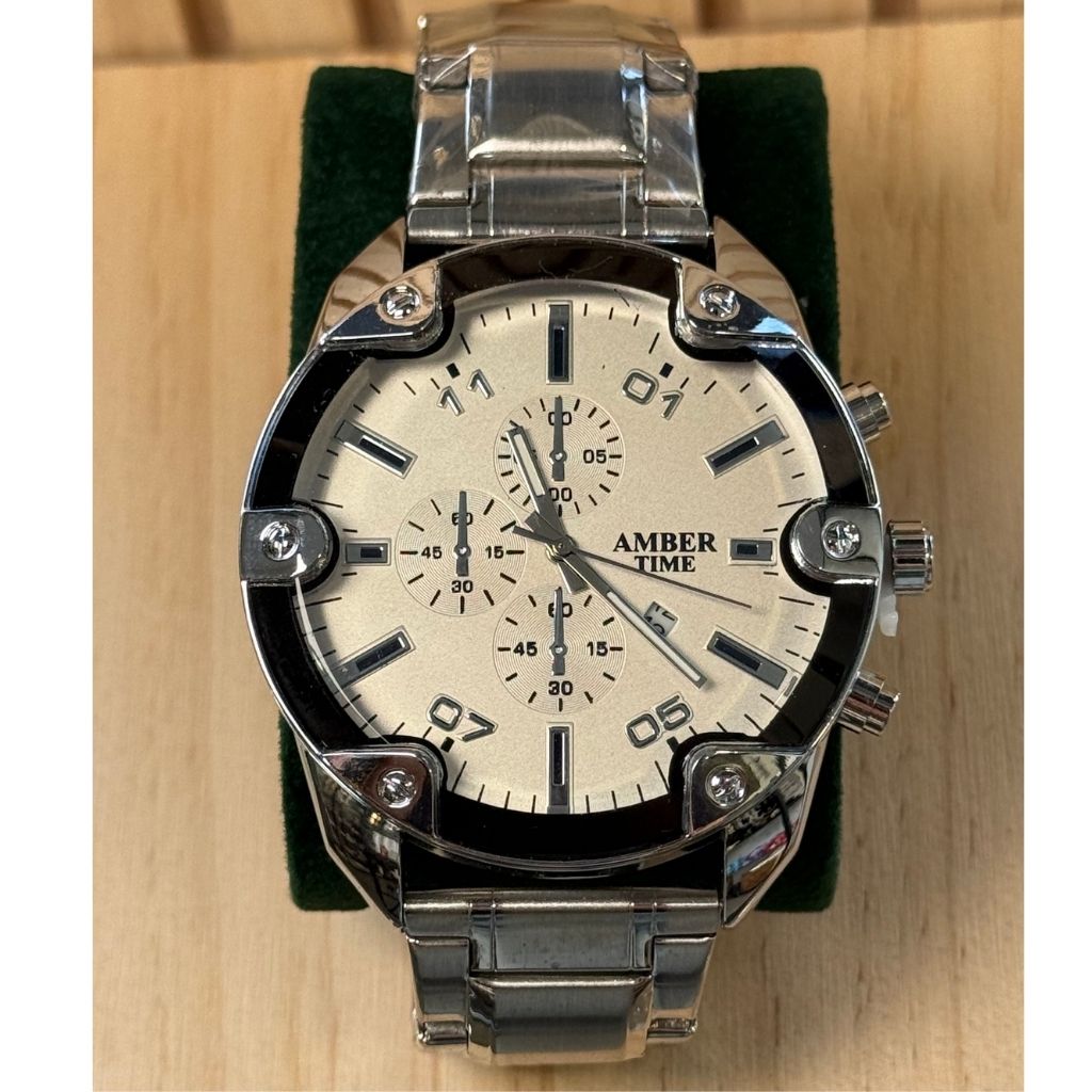 Montre Homme AMBER TIME AT-8135S Chronographe Quartz - Boîtier Rond & Bracelet Acier