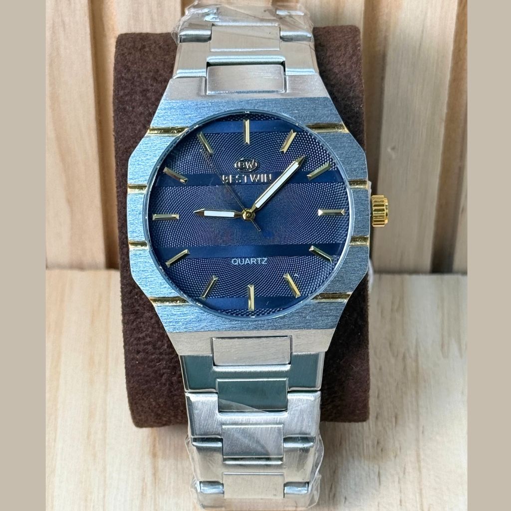 Montre Bestwin Argente bleu Quartz - Bracelet avec bleu Cadran texturé