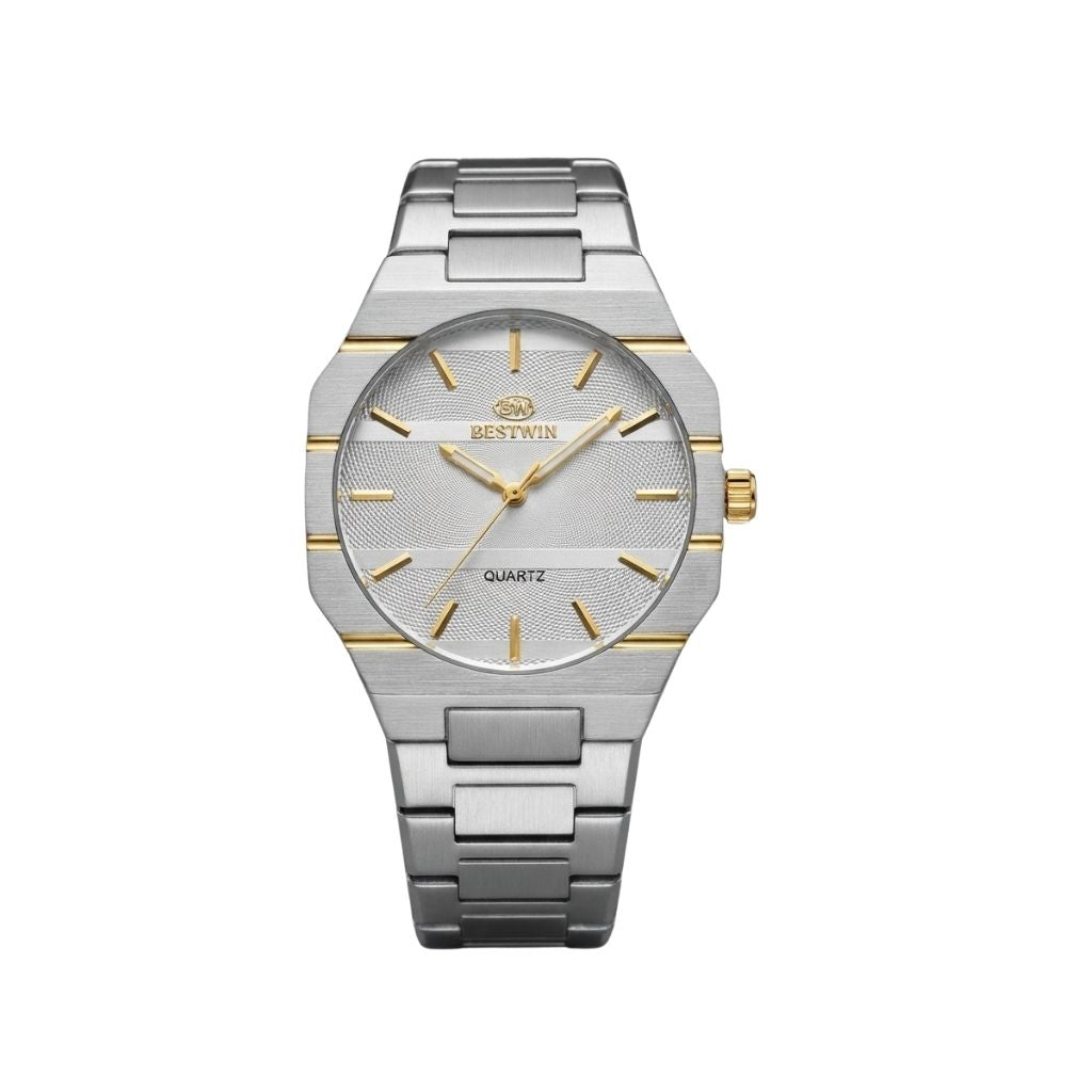 Montre Homme BESTWIN Argenté Doré Quartz - Bracelet Acier Inoxydable