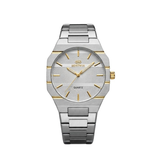 Montre Homme BESTWIN Argenté Doré Quartz - Bracelet Acier Inoxydable