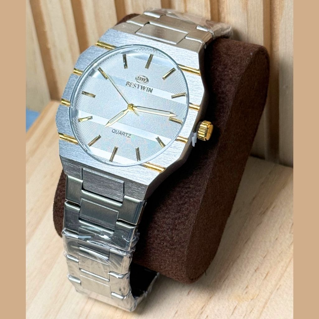 Montre Homme BESTWIN Argenté Doré Quartz - Bracelet Acier Inoxydable
