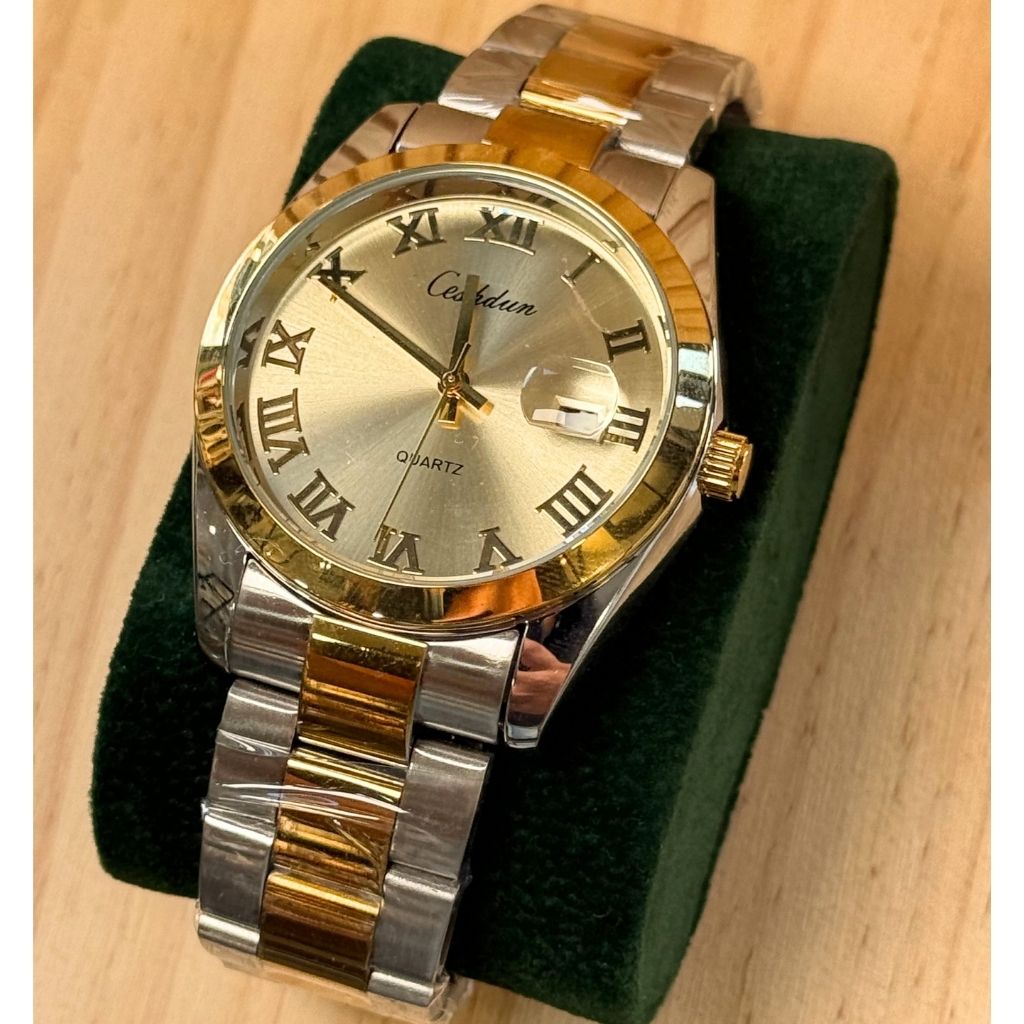 Montre Homme CESHDUN CH-312GG Quartz - Boîtier Rond Bicolore & Cadran Doré
