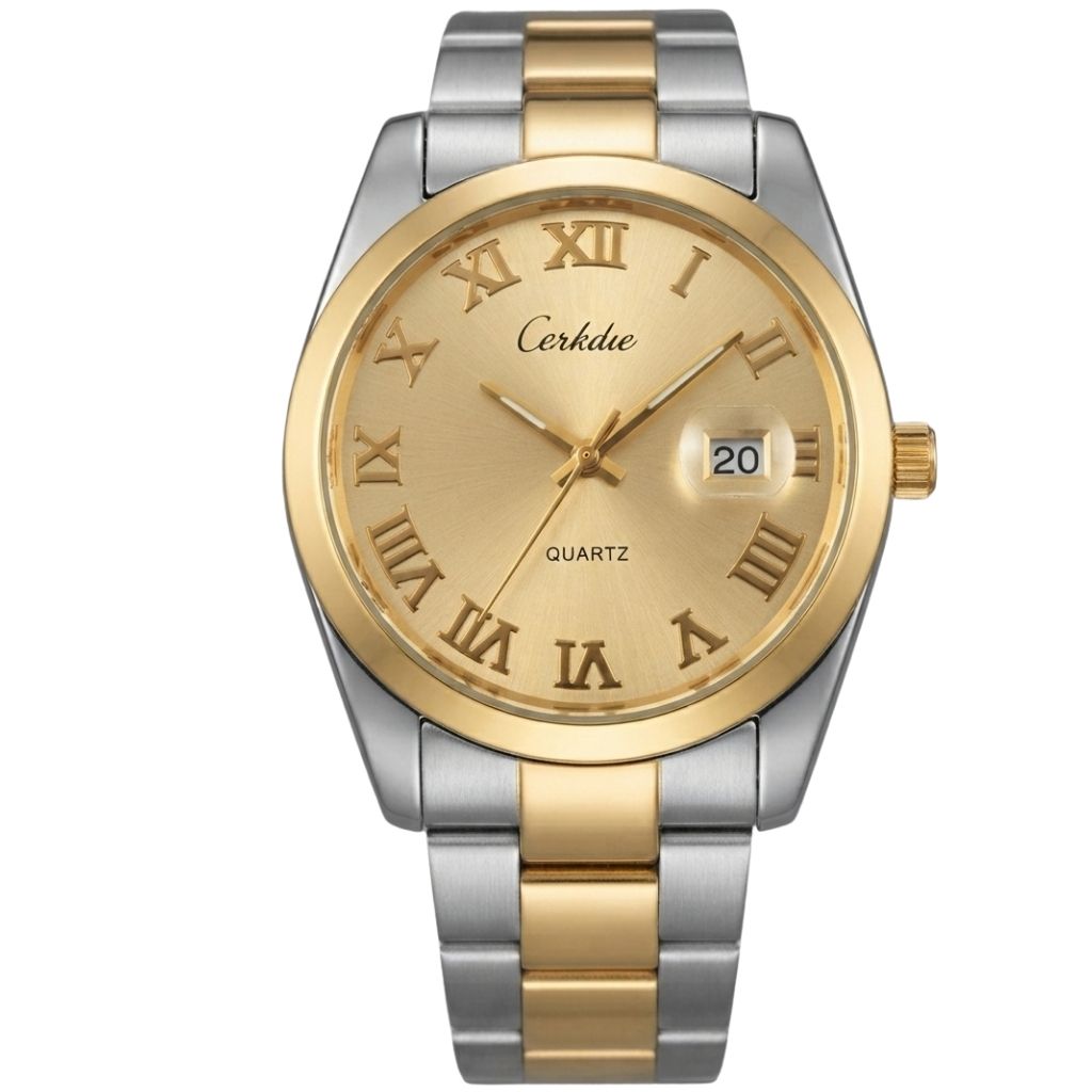 Montre Homme CESHDUN CH-312GG Quartz - Boîtier Rond Bicolore & Cadran Doré