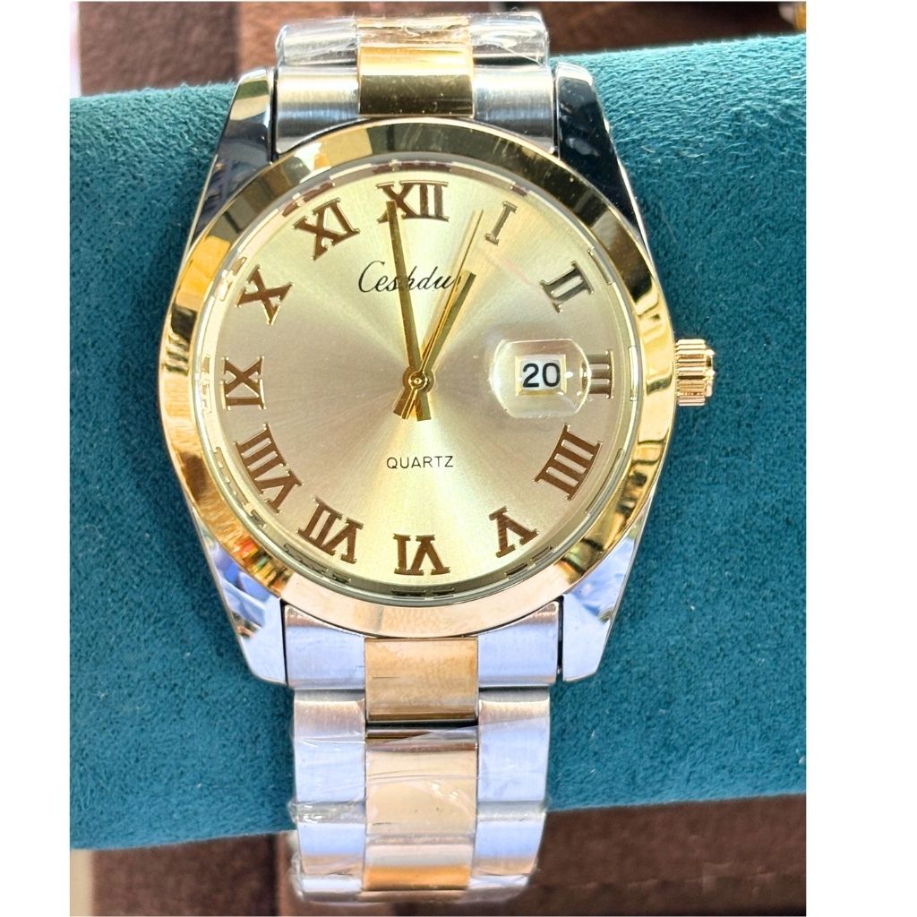 Montre Homme CESHDUN Doré Silver Quartz - Boîtier Rond Bicolore