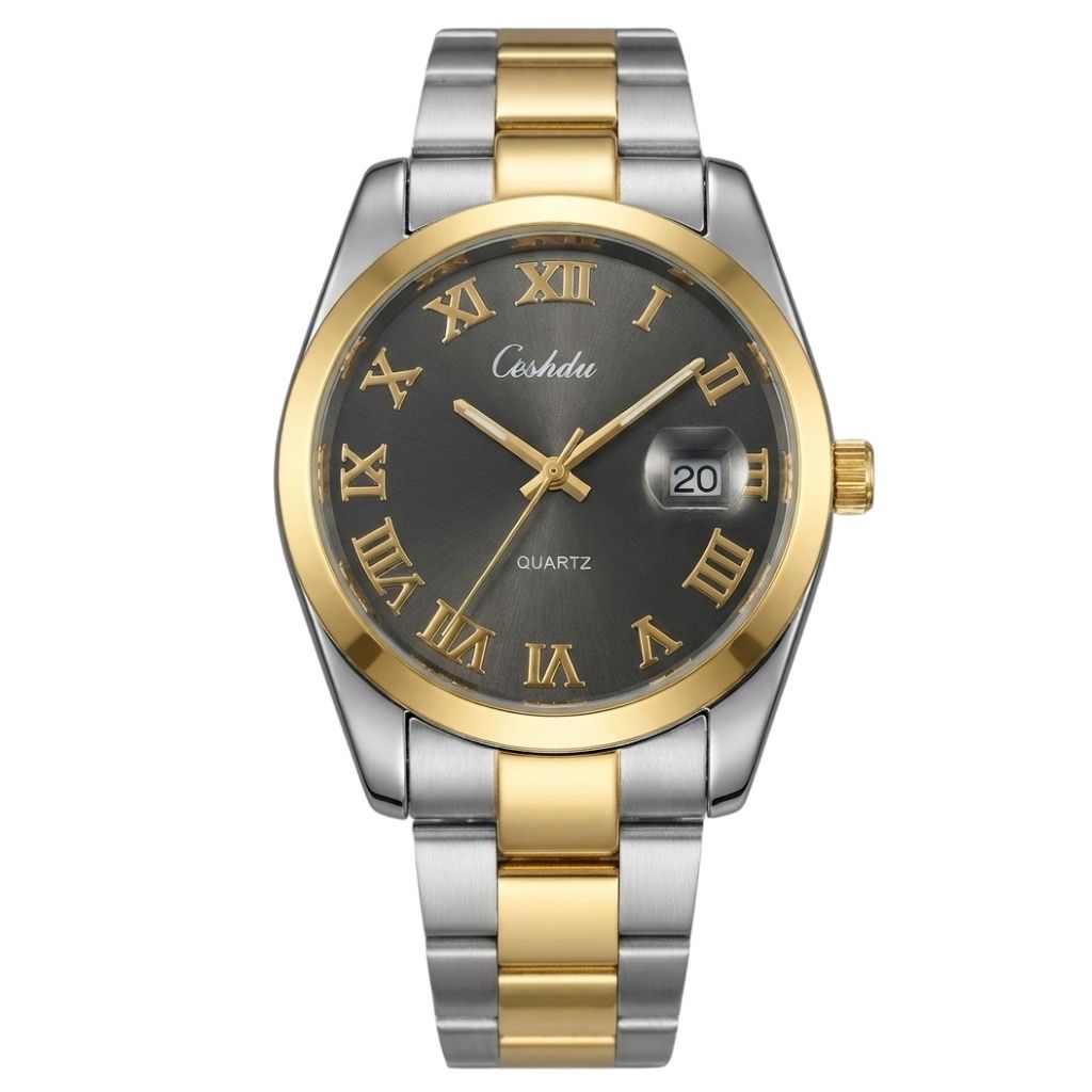 Montre Homme CESHDUN CH-312TG Quartz - Boîtier Rond Bicolore & Cadran Noir