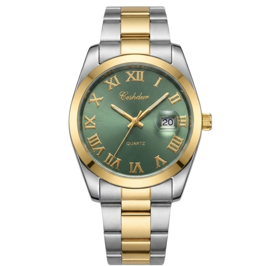 Montre Homme CESHDUN CH-312G Quartz - Boîtier Rond Bicolore & Cadran Vert