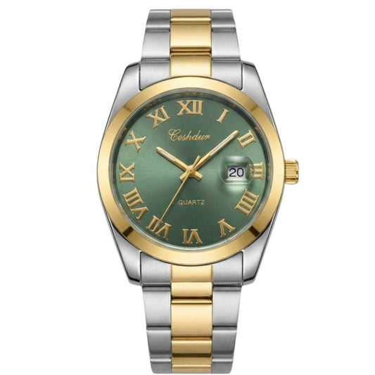 Montre Homme CESHDUN CH-312G Quartz - Cadran Vert & Bracelet Acier Bicolore