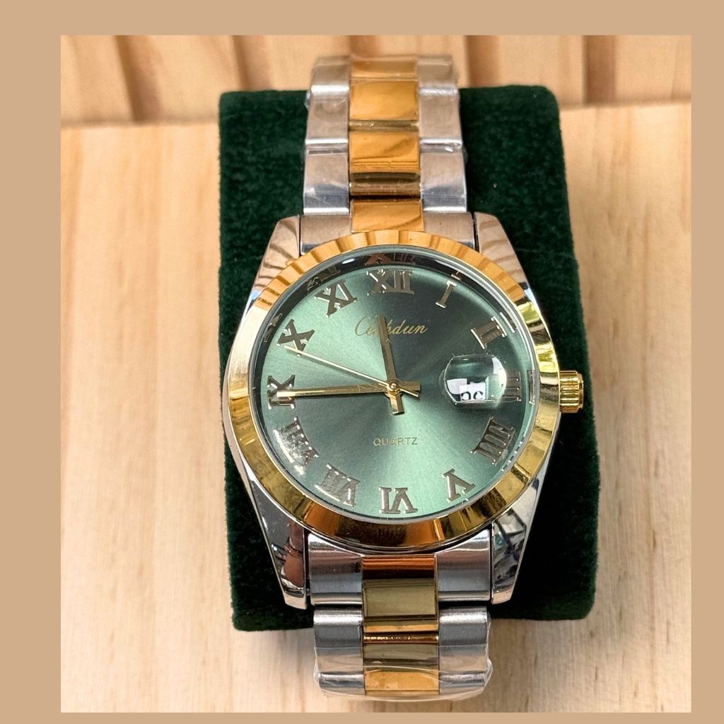 Montre Homme CESHDUN CH-312G Quartz - Cadran Vert & Bracelet Acier Bicolore