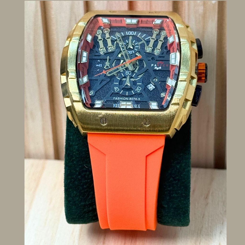 Montre Femme CORAL 8074-5 Quartz - Bracelet Doré & Cadran Orange