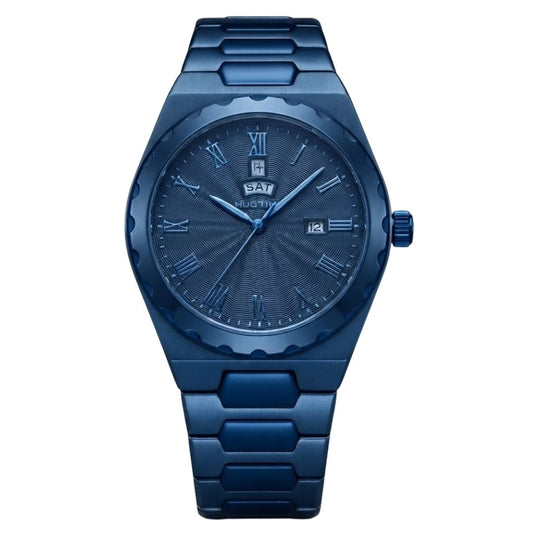 Montre Homme HUGTIME Quartz Bleu - Bracelet Acier Inoxydable & Affichage 