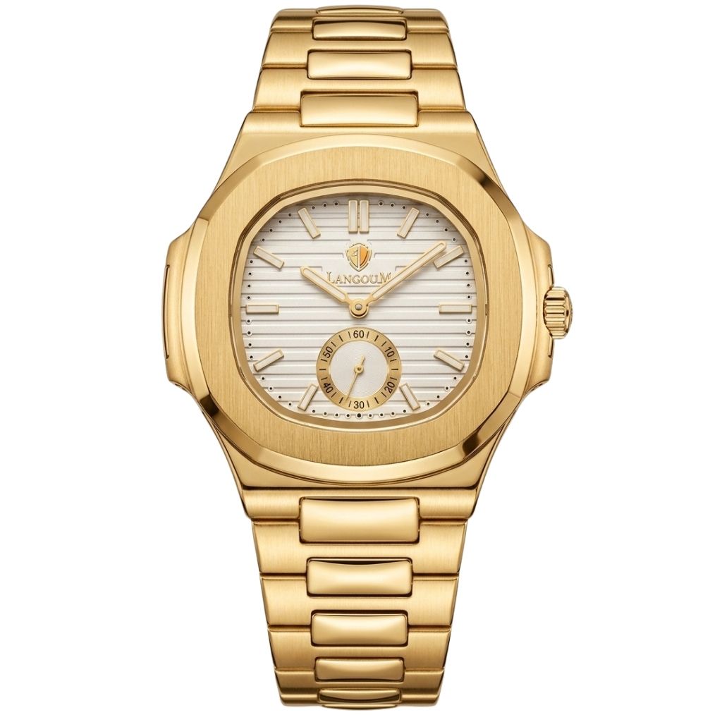 Montre Homme LANGOUM LG-9018 Look World Doré - Boîtier Carré & Bracelet Acier