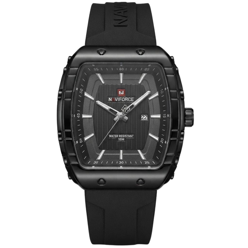 Montre Homme NAVIFORCE Quartz Noir - Boîtier Carré & Bracelet Silicone
